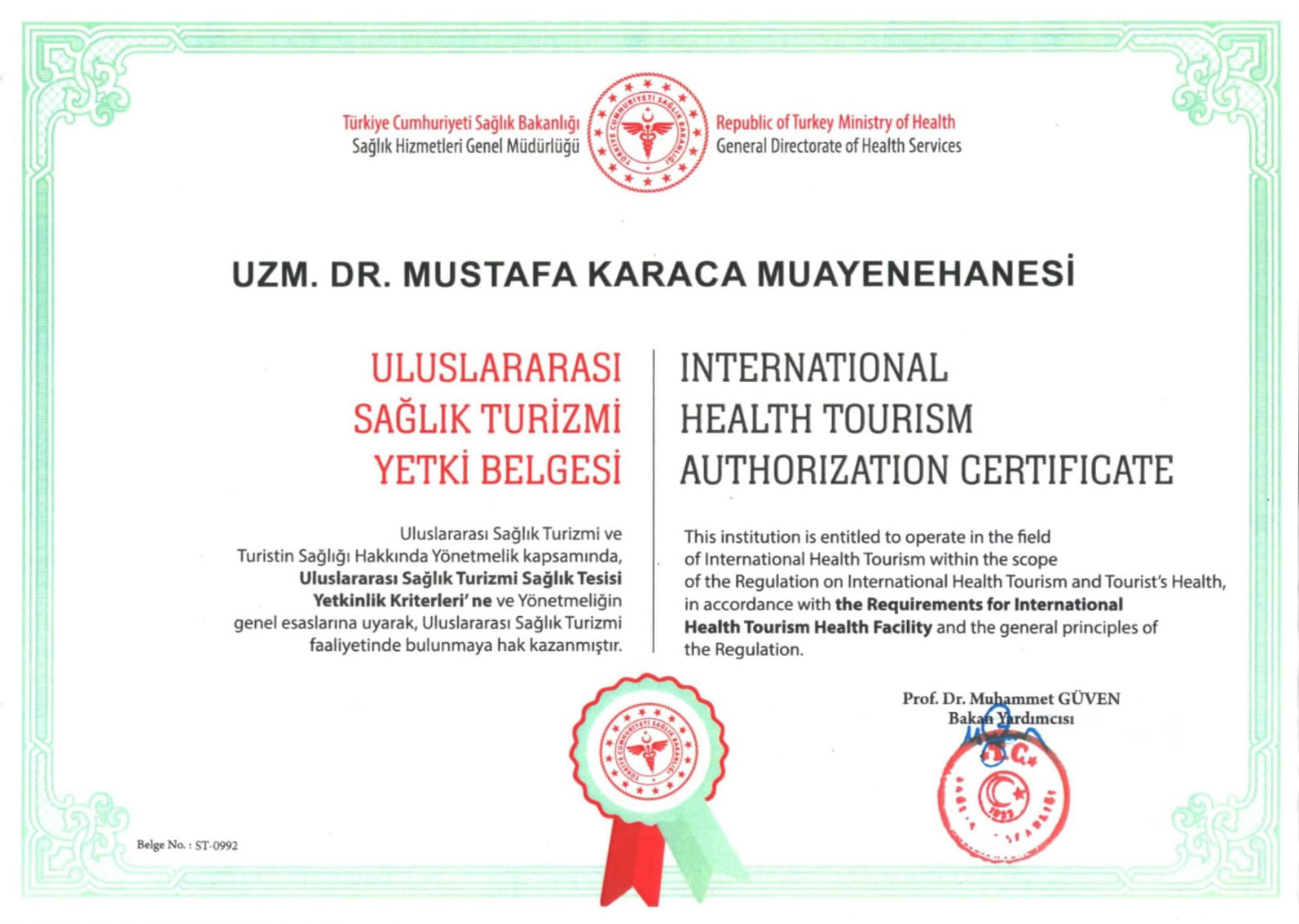 Uluslararası Sağlık Turizmi Yetki Belgesi